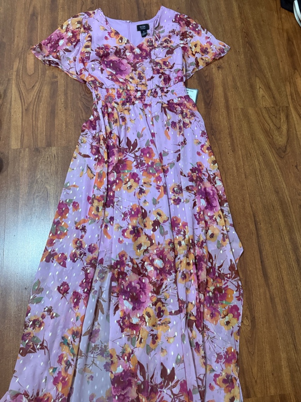 MSK Lilac Floral Maxi Dress with Flutter Sleeves